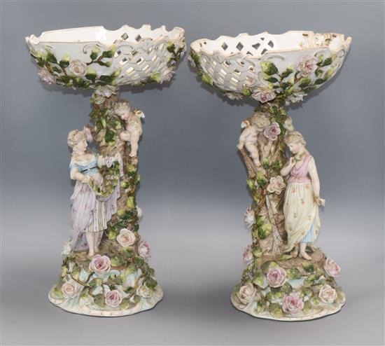 A pair of late 19th/early 20th century Continental porcelain centrepieces height 39cm